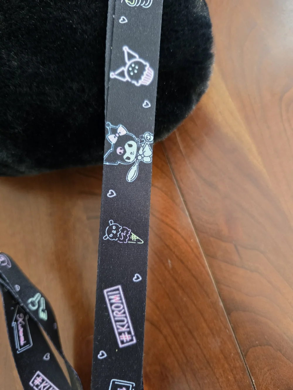 Kuromi Plush Crossbody Bag - Black with Pink Skull, NWOT